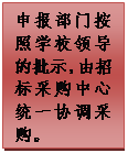 文本框: 申报部门按照学校领导的批示，由招标采购中心统一协调采购。